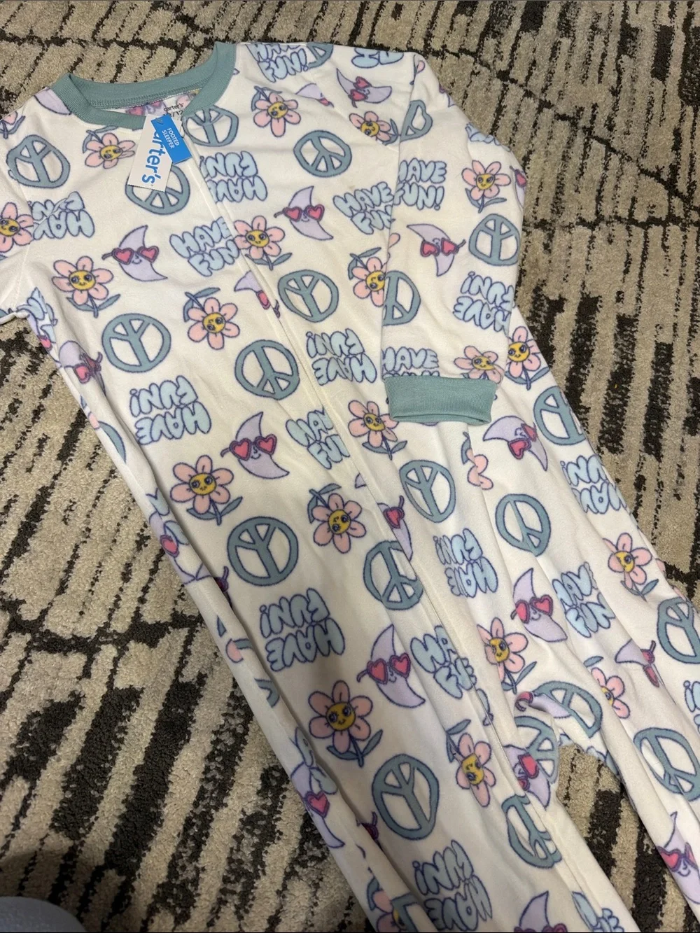 Carter's White Pajamas with Blue Peace Signs & Pastel Flower Print